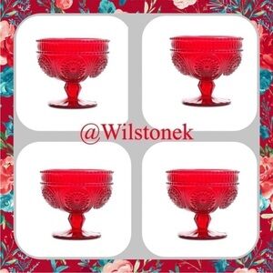 Rare - The Pioneer Woman Red Adeline glass 10 oz footed Sundae Cup, Set of 4: